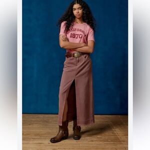 BDG Urban Outfitters Mandi Denim Flocked Stretch Maxi Skirt Brown Slit Small